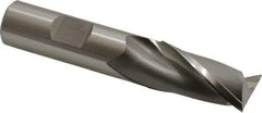 OSG - 11/16", 1-5/16" LOC, 5/8" Shank Diam, 3-7/16" OAL, 2 Flute, Vanadium High Speed Steel Square End Mill - Single End, Uncoated, Spiral Flute, 30° Helix, Centercutting, Right Hand Cut, Right Hand Flute, Series 573 - USA Tool & Supply