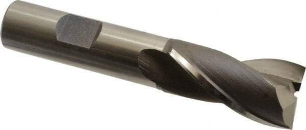 OSG - 25/32", 1-1/2" LOC, 5/8" Shank Diam, 3-5/8" OAL, 2 Flute, Vanadium High Speed Steel Square End Mill - Single End, Uncoated, Spiral Flute, 30° Helix, Centercutting, Right Hand Cut, Right Hand Flute, Series 573 - USA Tool & Supply