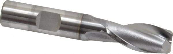 OSG - 17/32", 1-1/8" LOC, 1/2" Shank Diam, 3-1/8" OAL, 2 Flute, Vanadium High Speed Steel Square End Mill - Single End, TiCN Finish, Spiral Flute, 30° Helix, Centercutting, Right Hand Cut, Right Hand Flute, Series 573 - USA Tool & Supply