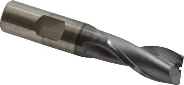 OSG - 5/8", 1-5/16" LOC, 5/8" Shank Diam, 3-7/16" OAL, 2 Flute, Vanadium High Speed Steel Square End Mill - Single End, TiCN Finish, Spiral Flute, 30° Helix, Centercutting, Right Hand Cut, Right Hand Flute, Series 573 - USA Tool & Supply