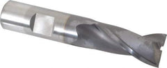 OSG - 11/16", 1-5/16" LOC, 5/8" Shank Diam, 3-7/16" OAL, 2 Flute, Vanadium High Speed Steel Square End Mill - Single End, TiCN Finish, Spiral Flute, 30° Helix, Centercutting, Right Hand Cut, Right Hand Flute, Series 573 - USA Tool & Supply