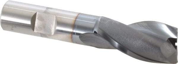 OSG - 13/16", 1-1/2" LOC, 5/8" Shank Diam, 3-5/8" OAL, 2 Flute, Vanadium High Speed Steel Square End Mill - Single End, TiCN Finish, Spiral Flute, 30° Helix, Centercutting, Right Hand Cut, Right Hand Flute, Series 573 - USA Tool & Supply