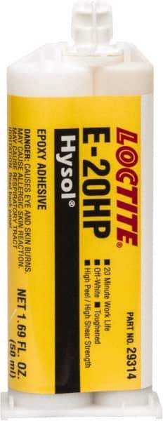 Loctite - 50 mL Cartridge Two Part Epoxy - 20 min Working Time, 4,690 psi Shear Strength, Series E-20HP - USA Tool & Supply