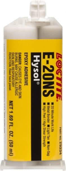 Loctite - 50 mL Cartridge Two Part Epoxy - 20 min Working Time, 2,790 psi Shear Strength, Series E-20NS - USA Tool & Supply