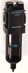 Wilkerson - 1/2" Port Coalescing Filter - Polycarbonate Bowl, Manual Drain, 150 Max psi, 0.01 Micron Rating, 9-1/4" Long x 2.9" Wide x 9-1/4" High - USA Tool & Supply