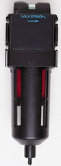 Wilkerson - 3/8" Port Coalescing Filter - Polycarbonate Bowl, Manual Drain, 150 Max psi, 0.05 Micron Rating, 9.3" Long x 2.9" Wide - USA Tool & Supply