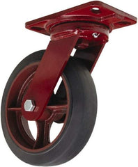 Hamilton - 8" Diam x 2" Wide x 9-3/4" OAH Top Plate Mount Swivel Caster - Rubber Mold on Cast Iron, 500 Lb Capacity, Straight Roller Bearing, 4-1/2 x 6-1/2" Plate - USA Tool & Supply