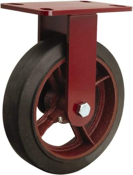 Hamilton - 8" Diam x 2" Wide x 9-3/4" OAH Top Plate Mount Rigid Caster - Rubber Mold on Cast Iron, 500 Lb Capacity, Straight Roller Bearing, 4-1/2 x 6-1/2" Plate - USA Tool & Supply