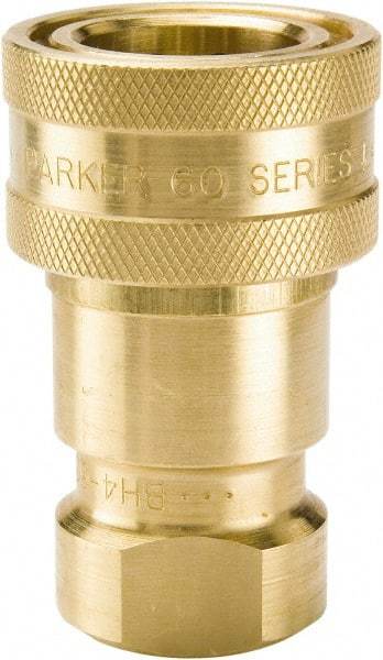 Parker - 1/2 NPTF Brass Hydraulic Hose Female Pipe Thread Coupler - 1,000 psi, 12 GPM - USA Tool & Supply