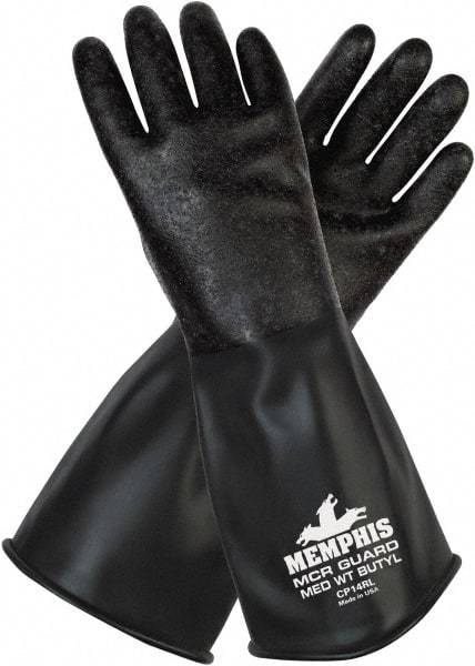 MCR Safety - Size M (8), 14" Long, 14 mil Thick, Butyl Chemical Resistant Gloves - Smooth Finish, Black - USA Tool & Supply