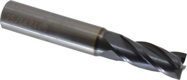 OSG - 25/64", 1" LOC, 7/16" Shank Diam, 2-3/4" OAL, 4 Flute, Solid Carbide Square End Mill - Single End, TiAlN Finish, Spiral Flute, 30° Helix, Centercutting, Right Hand Cut, Right Hand Flute, Series 404 - USA Tool & Supply