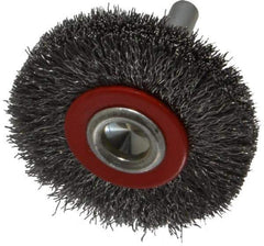Value Collection - 2" OD, 1/4" Shank Diam, Crimped Steel Wheel Brush - 3/8" Face Width, 3/8" Trim Length, 0.008" Filament Diam, 15,000 RPM - USA Tool & Supply