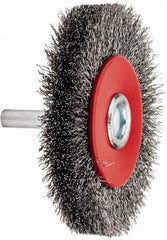 Value Collection - 2-5/8" OD, 1/4" Shank Diam, Crimped Steel Wheel Brush - 1/2" Face Width, 1/2" Trim Length, 0.008" Filament Diam, 15,000 RPM - USA Tool & Supply