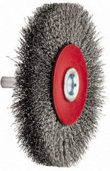 Value Collection - 3-1/16" OD, 1/4" Shank Diam, Crimped Steel Wheel Brush - 1/2" Face Width, 9/16" Trim Length, 0.008" Filament Diam, 12,000 RPM - USA Tool & Supply