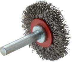 Value Collection - 1-5/8" OD, 1/4" Shank Diam, Crimped Steel Wheel Brush - 5/16" Face Width, 9/16" Trim Length, 0.015" Filament Diam, 18,000 RPM - USA Tool & Supply