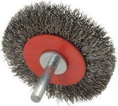Value Collection - 2-5/8" OD, 1/4" Shank Diam, Crimped Steel Wheel Brush - 1/2" Face Width, 3/4" Trim Length, 0.015" Filament Diam, 15,000 RPM - USA Tool & Supply