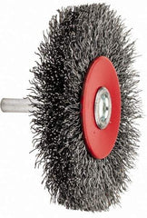 Value Collection - 3-1/16" OD, 1/4" Shank Diam, Crimped Steel Wheel Brush - 1/2" Face Width, 3/4" Trim Length, 0.015" Filament Diam, 12,000 RPM - USA Tool & Supply