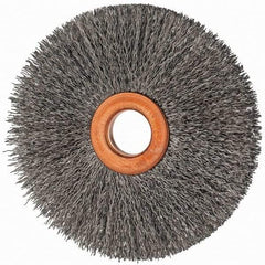 Value Collection - 3" OD, 1/2" Arbor Hole, Crimped Steel Wheel Brush - 3/8" Face Width, 1" Trim Length, 0.007" Filament Diam, 15,000 RPM - USA Tool & Supply