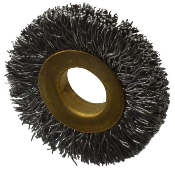 Value Collection - 1-1/4" OD, 3/8" Arbor Hole, Crimped Steel Wheel Brush - 1/4" Face Width, 9/32" Trim Length, 0.012" Filament Diam, 20,000 RPM - USA Tool & Supply