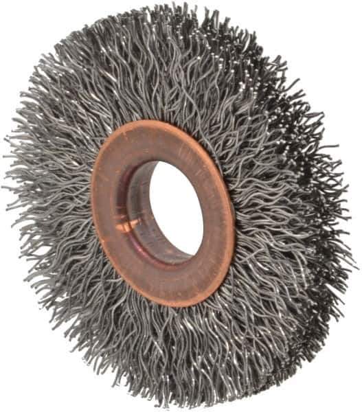 Value Collection - 2" OD, 1/2" Arbor Hole, Crimped Steel Wheel Brush - 5/16" Face Width, 1/2" Trim Length, 0.012" Filament Diam, 15,000 RPM - USA Tool & Supply