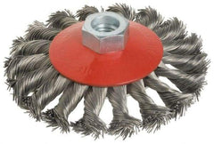 Value Collection - 4" OD, M14x2.00 Arbor Hole, Knotted Steel Wheel Brush - 1/2" Face Width, 7/8" Trim Length, 0.015" Filament Diam, 12,500 RPM - USA Tool & Supply