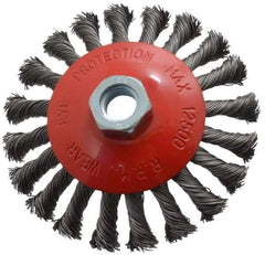 Value Collection - 4-9/16" OD, 5/8-11 Arbor Hole, Knotted Steel Wheel Brush - 9/16" Face Width, 7/8" Trim Length, 0.015" Filament Diam, 12,500 RPM - USA Tool & Supply