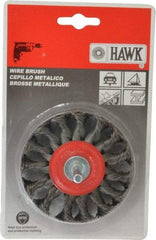 Value Collection - 3" OD, 1/4" Shank Diam, Knotted Steel Wheel Brush - 5/16" Face Width, 5/8" Trim Length, 0.008" Filament Diam, 20,000 RPM - USA Tool & Supply