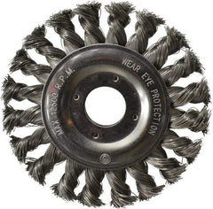 Value Collection - 4-1/2" OD, 7/8" Arbor Hole, Knotted Steel Wheel Brush - 1/2" Face Width, 7/8" Trim Length, 0.008" Filament Diam, 12,500 RPM - USA Tool & Supply