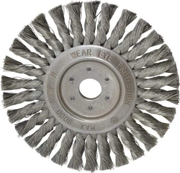 Value Collection - 7" OD, 7/8" Arbor Hole, Knotted Steel Wheel Brush - 1/2" Face Width, 1-11/16" Trim Length, 0.008" Filament Diam, 9,000 RPM - USA Tool & Supply