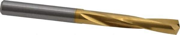M.A. Ford - 3/16" 135° Spiral Flute Solid Carbide Screw Machine Drill Bit - TiN Finish, Right Hand Cut, 1-1/8" Flute Length, 2-3/16" OAL, Split Point, Straight Shank - USA Tool & Supply