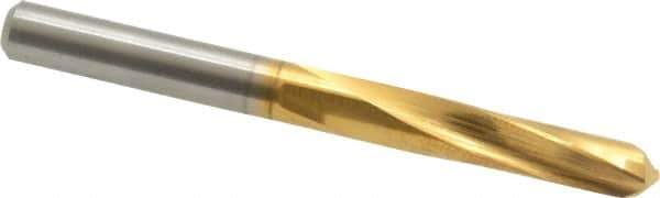 M.A. Ford - 7/32" 135° Spiral Flute Solid Carbide Screw Machine Drill Bit - TiN Finish, Right Hand Cut, 1-1/4" Flute Length, 2-3/8" OAL, Split Point, Straight Shank - USA Tool & Supply