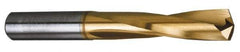 Atrax - 1/2" 135° Spiral Flute Solid Carbide Screw Machine Drill Bit - TiN Finish, Right Hand Cut, 2-1/4" Flute Length, 3-3/4" OAL, Split Point, Straight Shank - USA Tool & Supply