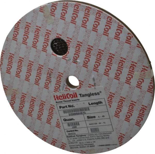 Heli-Coil - #4-40 UNC, 0.168" OAL, Free Running Helical Insert - 4-3/4 Free Coils, Tangless, 304 Stainless Steel, 1-1/2D Insert Length - USA Tool & Supply