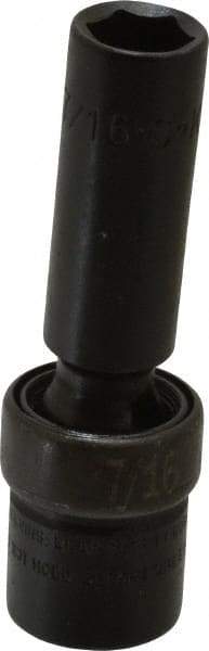 SK - 3/8" Drive 7/16" Deep Universal Impact Socket - 6 Points, 3-1/8" OAL - USA Tool & Supply