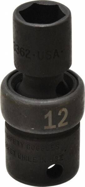 SK - 3/8" Drive 12mm Standard Universal Impact Socket - 6 Points, 2-1/8" OAL - USA Tool & Supply