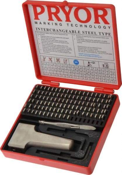 Pryor - 112 Piece, 1/16 Inch Character, Hardened Steel Type Set - 18 Character Capacity - USA Tool & Supply