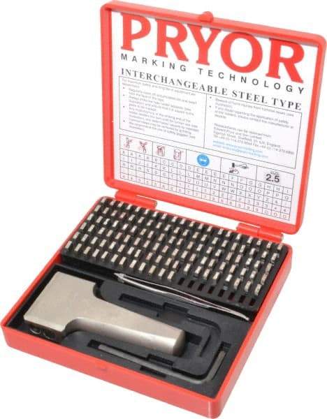 Pryor - 112 Piece, 3/32 Inch Character, Hardened Steel Type Set - 12 Character Capacity - USA Tool & Supply