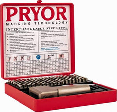 Pryor - 112 Piece, 1/8 Inch Character, Hardened Steel Type Set - 9 Character Capacity - USA Tool & Supply