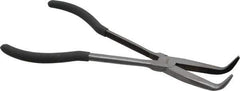 Value Collection - 11" OAL, 4" Jaw Length x 11/16" Jaw Width, Long Nose Pliers - Serrated Jaw, Angled Head, Plastic Dipped Handles - USA Tool & Supply