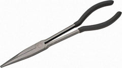 Value Collection - 11" OAL, 4" Jaw Length x 11/16" Jaw Width, Long Nose Pliers - Serrated Jaw, Straight Head, Plastic Dipped Handles - USA Tool & Supply