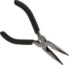 Value Collection - 5" OAL, 1-1/2" Jaw Length x 9/16" Jaw Width, Long Nose Side Cutting Mini Pliers - Serrated Jaw, Plastic Dipped Handles, with Spring - USA Tool & Supply