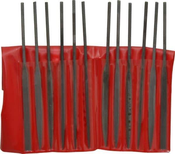 Value Collection - 12 Piece Swiss Pattern File Set - 5-1/2" Long, 0 Coarseness, Round Handle, Set Includes Barrette, Crossing, Equalling, Flat, Half Round, Knife, Round, Round Edge Joint, Slitting, Square, Three Square - USA Tool & Supply