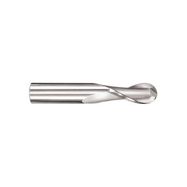 SGS - 5/8" Diam, 1-1/4" LOC, 2 Flute Solid Carbide Ball End Mill - TiN Finish, Single End, 3-1/2" OAL, 5/8" Shank Diam, Spiral Flute - USA Tool & Supply