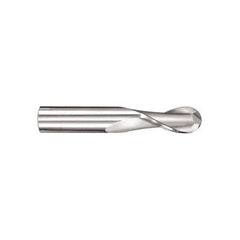SGS - 11mm Diam, 25mm LOC, 2 Flute Solid Carbide Ball End Mill - Uncoated, Single End, 75mm OAL, 12mm Shank Diam, Spiral Flute - USA Tool & Supply
