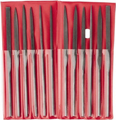 Value Collection - 12 Piece Swiss Pattern File Set - 5-1/2" Long, 2 Coarseness, Round Handle, Set Includes Barrette, Crossing, Equalling, Flat, Half Round, Knife, Round, Round Edge Joint, Slitting, Square, Three Square - USA Tool & Supply