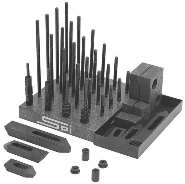 TE-CO - 53 Piece Fixturing Step Block & Clamp Set with 5/16" T-Slot, 5/16-18 Stud Thread - 3, 4, 5, 6, 7 & 8" Stud Lengths - USA Tool & Supply