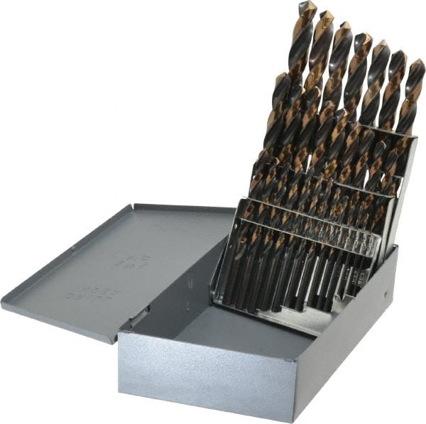 Michigan Drill - 1/16 to 1/2", 118° Point, Oxide/Gold Finish, High Speed Steel Jobber Length Drill Bit Set - USA Tool & Supply