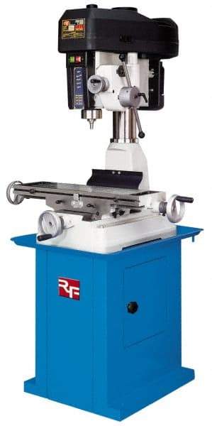 Value Collection - 1 Phase, Step Pulley Mill Drill Machine - 28-3/4" Table Length x 8-1/4" Table Width, 18-1/8" Longitudinal Travel, 7-1/2" Cross Travel, 12 Spindle Speeds, 1.5 hp, 110/220 Volts - USA Tool & Supply
