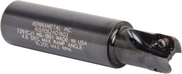 Kennametal - 5/8" Cut Diam, 0.357" Max Depth of Cut, 3/4" Shank Diam, 82.55mm OAL, Indexable Square Shoulder End Mill - AD.T 1035 Inserts, Weldon Shank, 0° Lead Angle, Through Coolant - USA Tool & Supply