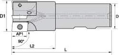 Kennametal - 3/4" Cut Diam, 0.357" Max Depth of Cut, 3/4" Shank Diam, 85.73mm OAL, Indexable Square Shoulder End Mill - AD.T 1035 Inserts, Weldon Shank, 0° Lead Angle, Through Coolant - USA Tool & Supply